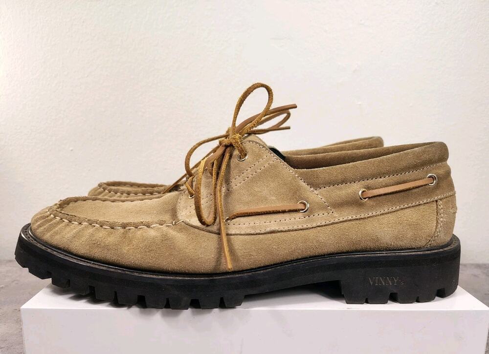 VINNY’s Aztec Boat Shoes Men's 13 Beige Suede Vibram Loafers Made In Portugal